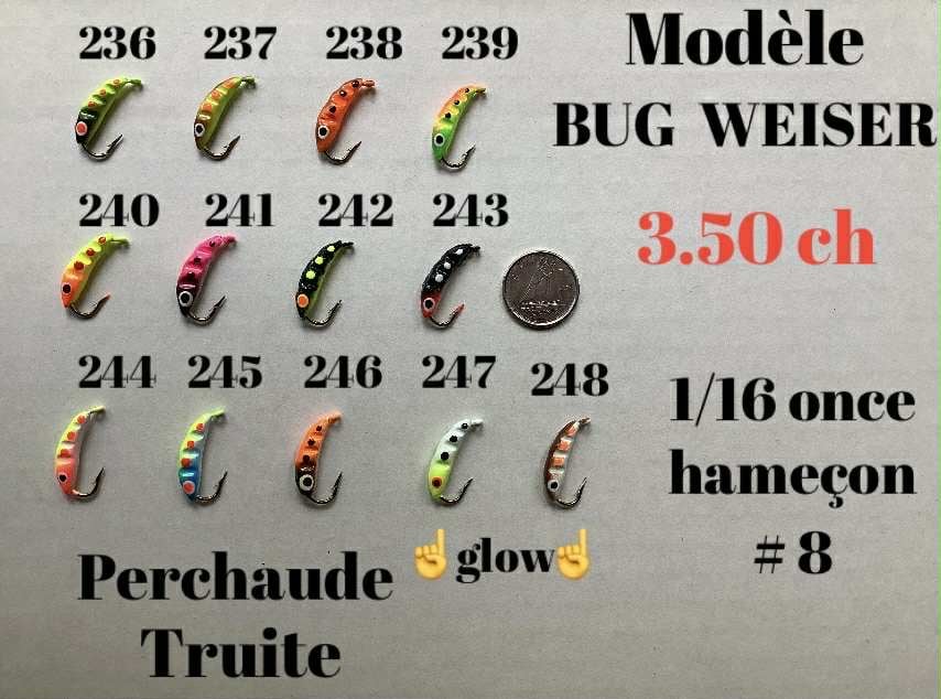 Bug Weiser, leurre de pêche blanche, numéros 236 à 248