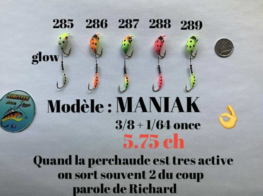 Maniak, leurre pour perchaude, numéros 285 à 289