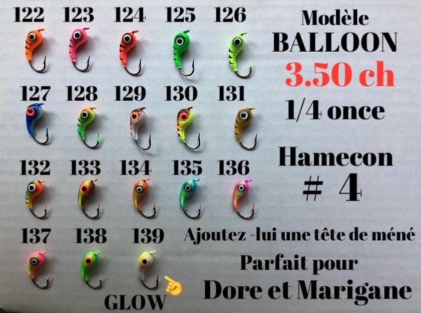 Balloon, leurre de pêche blanche, numéros 122 à 139