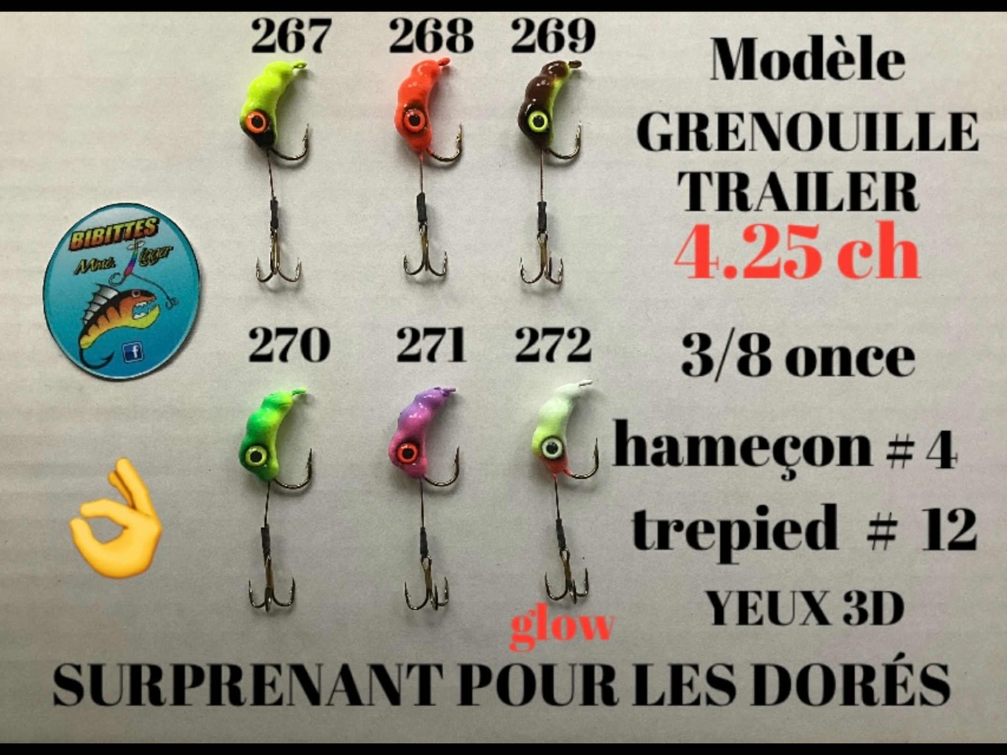 Grenouille Trailer, leurre pour doré, numéros 267 à 272