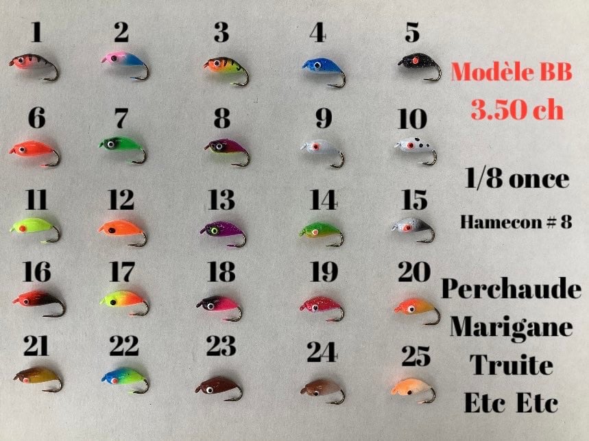 BB, leurre de pêche blanche, numéros 1 à 25