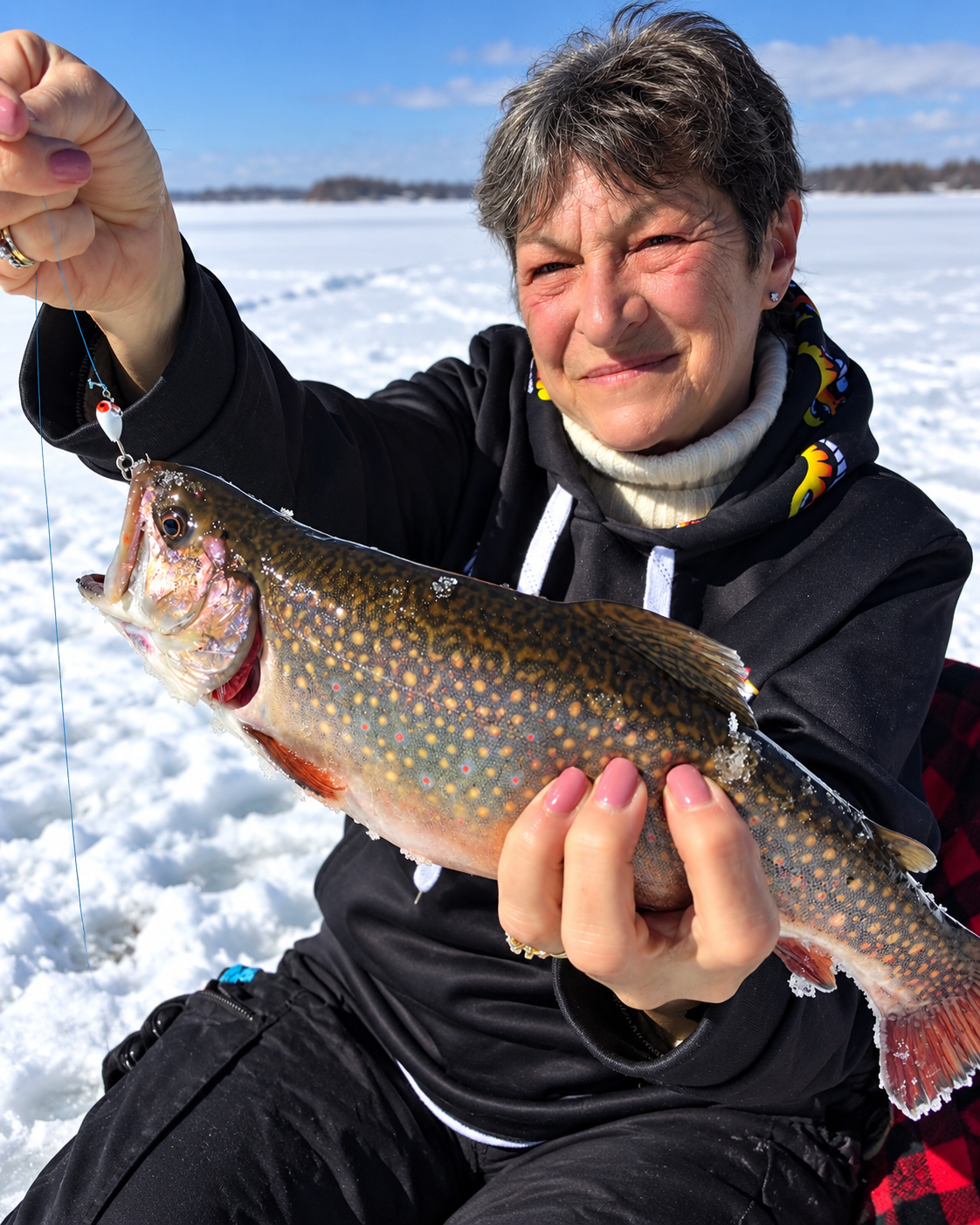 Prise de truite sur la glace